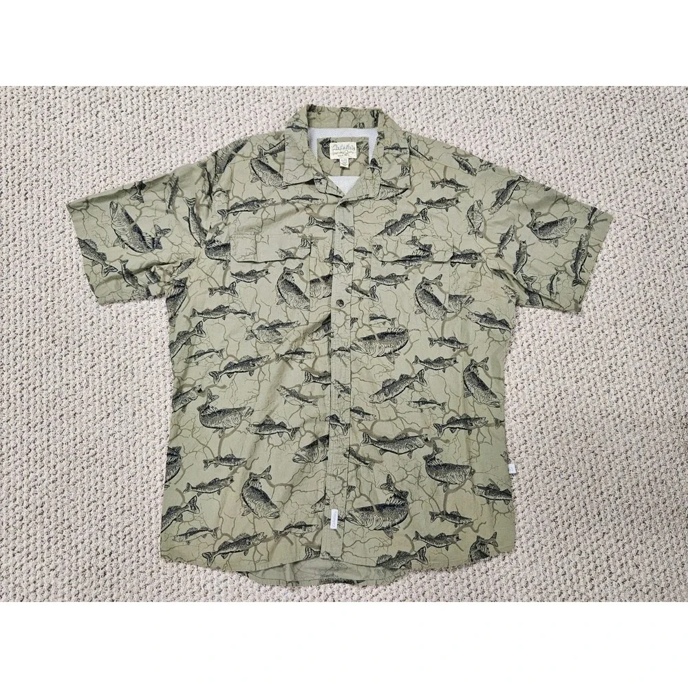 Cabelas Shirt Mens Green Pockets‎ Vented Short Sleeve Fish Outdoor Size XL TG